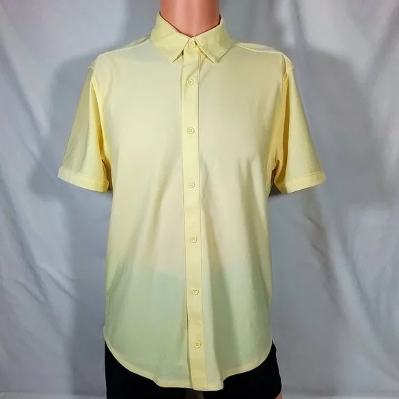 VRST Men's Short Sleeve Button Down Shirt-Butter Yellow Heather-Small-NWT - Picture 1 of 4